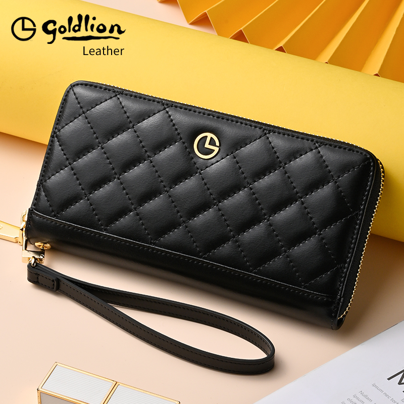 Goldlion Women's Long Wallet, Genuine Leather, High-End Feel, Large Capacity, Zipper, Simple Wallet, 2026 New Model, Handbag for Women