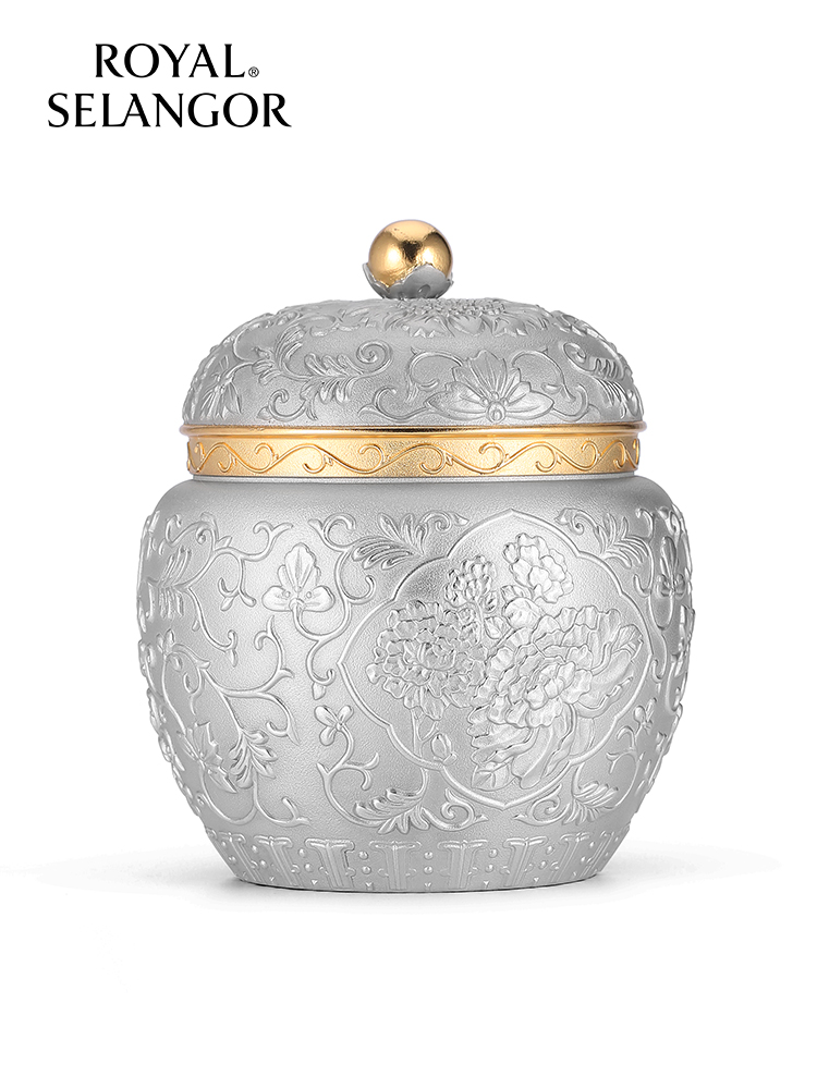 Royal Selangor Malay imported pure handmade tin peony tea cans to give gifts to elders moisture-proof tea cans