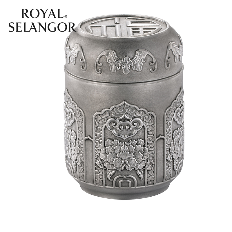 Royal Selangor Handmade Tin Five-Blessings Tea Canister for Home and Travel Use, Portable, Sealed, Moisture-Proof, High-End Gift Tea Canister