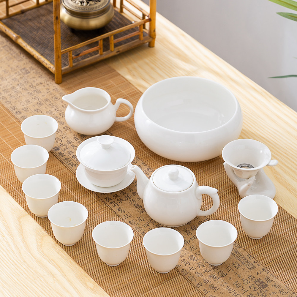 Jade Porcelain Kung Fu Tea Set Complete Set Chaoshan Gongfu Tea Set Simple Household Tea Ceremony Tea Cup Lid Bowl Teapot