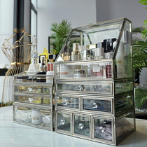 Large transparent glass cosmetics storage box Dustproof clamshell Skin care with cover Non-acrylic desktop dresser