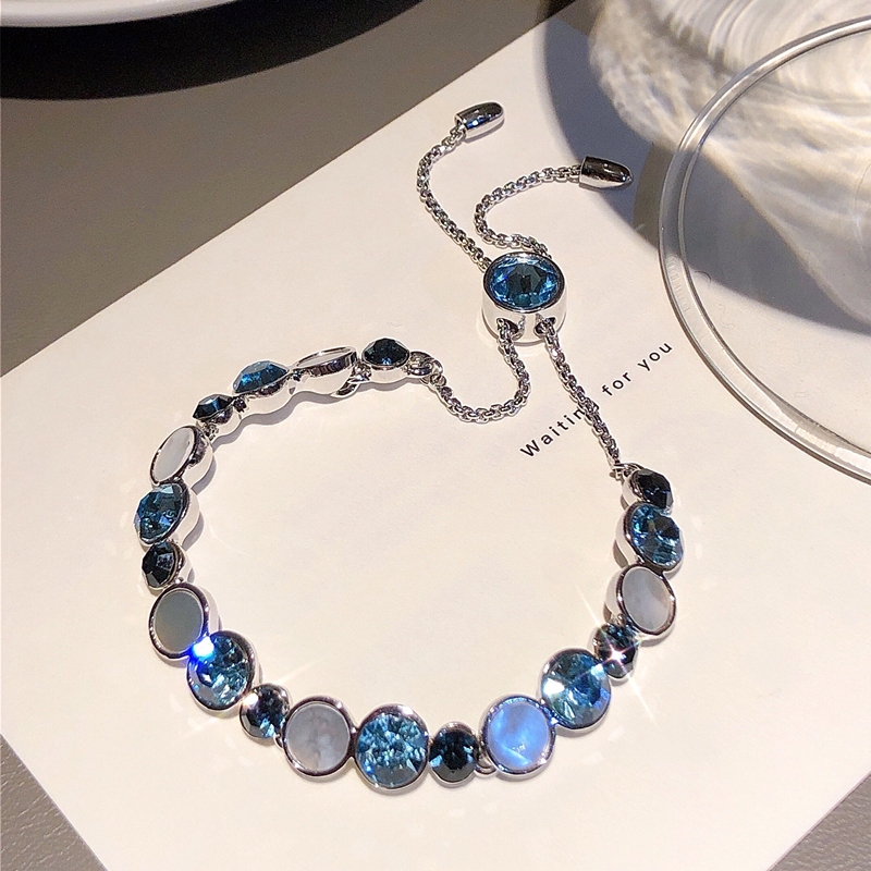 Mlsj Korean Style Diamond-Encrusted Natural White Mother-Of-Pearl High-End Bracelet, Adjustable Length Metal Bracelet, Couple's Jewelry Mlsj Korean Style Diamond-Encrusted Natural White Mother-Of-Pearl High-End Bracelet, Adjustable Length Metal Bracelet, Couple's Jewelry