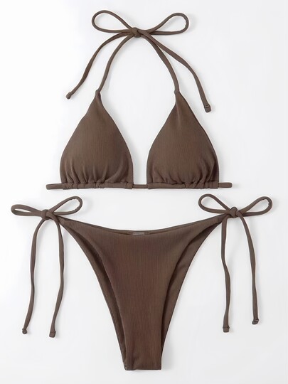 Stunning European and American swimsuit female bikini sexy super exposed big breast three-point bikini halterneck pure desire beach