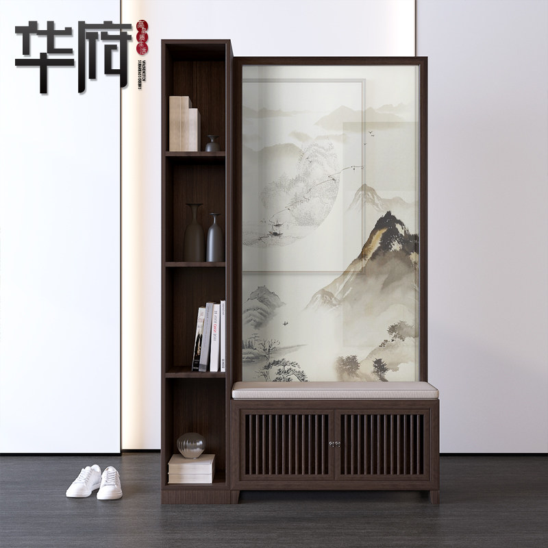 Modern Chinese-style screen partition living room fabric porch simple modern fashion solid wood screen cabinet entry screen