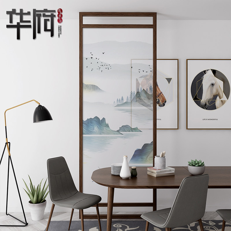 New Chinese screen partition Living room bedroom fabric entrance Mobile solid wood landscape seat screen Simple modern small apartment