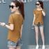 Mùa hè 2019 phiên bản mới của Hàn Quốc tự may áo thun ngắn tay nữ hoang dã chạm đáy áo sơ mi cotton cotton nửa tay - Áo phông Áo phông