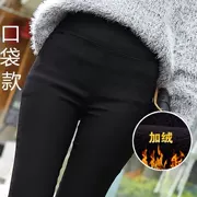 Mùa đông cộng với quần legging nhung dày cho nữ mặc quần mùa thu Hàn Quốc phiên bản eo cao là quần lửng nhỏ màu đen chân quần bút chì