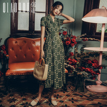 French retro dress Yamamoto French Platycodon summer one-piece wrap skirt dress lace-up polo point tea break dress dress women