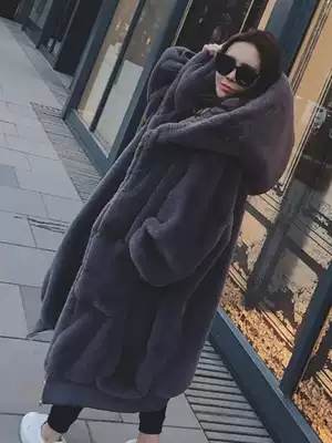 2021 new autumn and winter hooded loose Korean bf lazy wind plus velvet thickened lamb plush sweater coat women