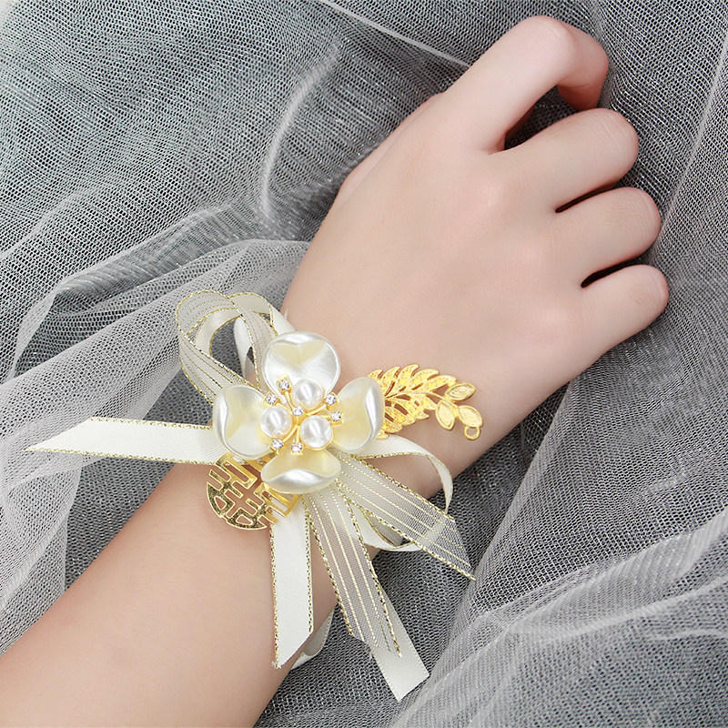 Bridesmaid wrist flower sister hand flower bride hipster bracelet wedding wedding Pearl Korean wedding accessories