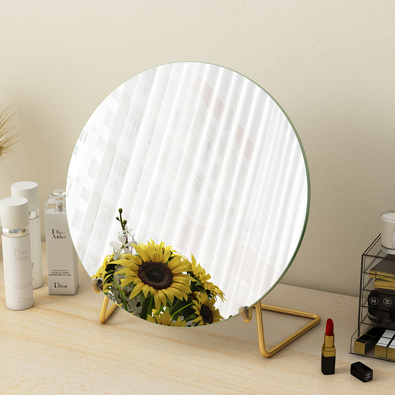 Round Makeup Mirror Desktop Desktop Mirror Ins Nordic Big Princess Mirror Mesh Red Makeup Cosmetic Mirror Bedroom