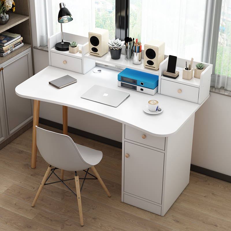Computer Desktop Desk Brief Home Student Desk Bookshelf Integrated Table Modern Bedroom Simple Solid Wood Leg Desk