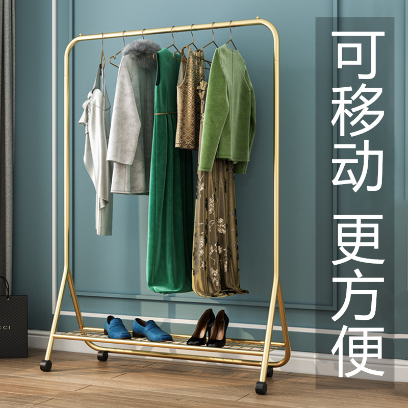 Simple coat rack double-pole clothes rack floor indoor folding clothes rack home bedroom clothes storage rack