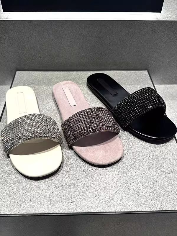 Xiao C's Same Style Vacation-Style Women's Shoes 25K Summer New Model 70381127 Flat Diamond-Decorated Slip-On Sandals for Outdoor Wear