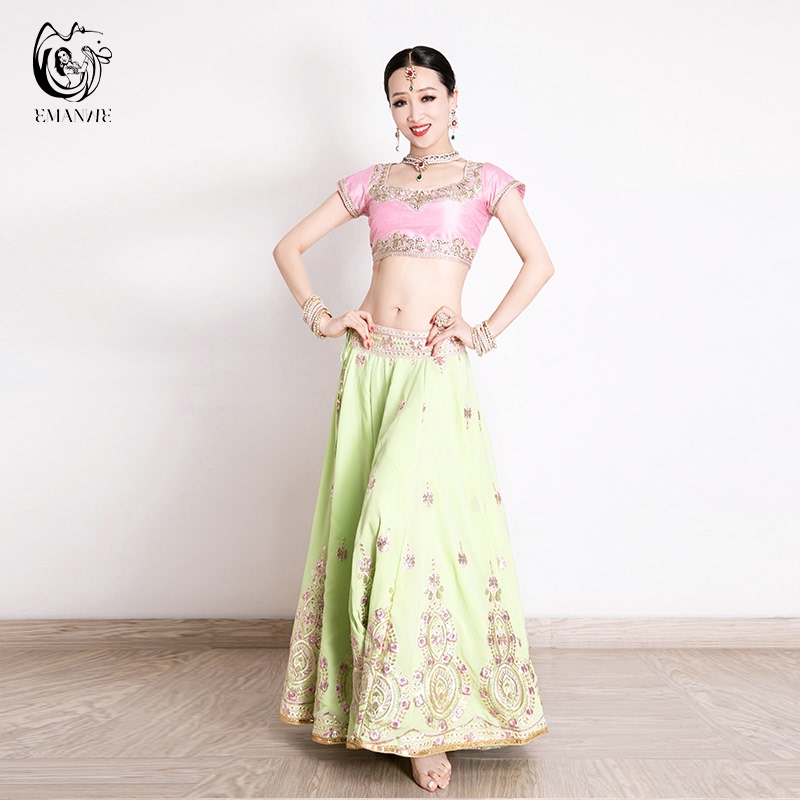 Iman Exotic Indian Dance Costume for Women, Original Embroidered Saree Top, Large Hem Skirt, Lehenga Set Iman Exotic Indian Dance Costume for Women, Original Embroidered Saree Top, Large Hem Skirt, Lehenga Set