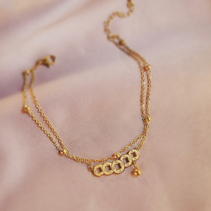 Five Emperors Coin Anklet for Women 2026 New Trendy 18K Gold High-End Women's Foot Chain Good Luck Niche Titanium Steel Non-Fading Five Emperors Coin Anklet for Women 2026 New Trendy 18K Gold High-End Women's Foot Chain Good Luck Niche Titanium Steel Non-Fading