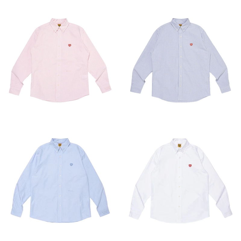 Love Embroidered Oxford Cloth Long-Sleeved Shirt, Unisex Lapel Casual Retro Striped Shirt
