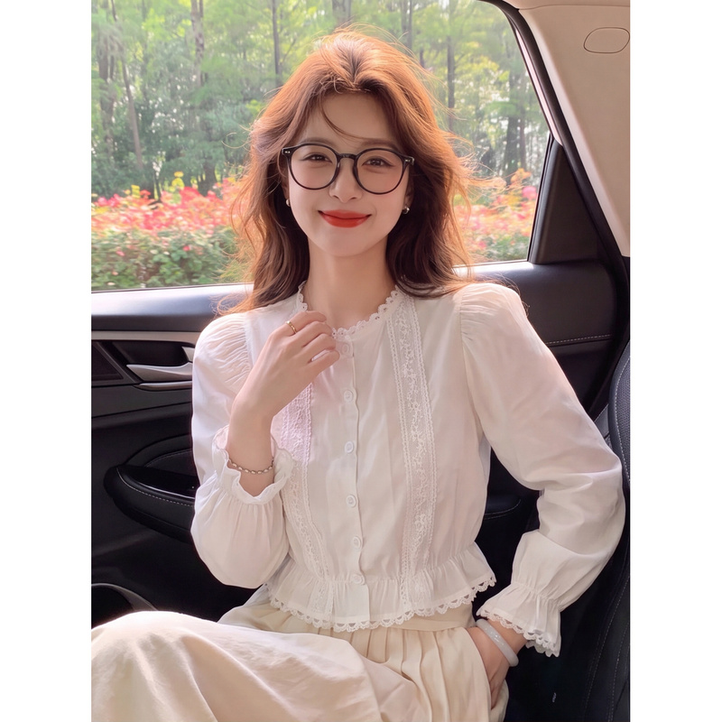Hollow-Out Lace Patchwork Puff Long-Sleeve Shirt for Women, Early Autumn 2026, Super Trendy Niche Design, Unique Short Cardigan Hollow-Out Lace Patchwork Puff Long-Sleeve Shirt for Women, Early Autumn 2026, Super Trendy Niche Design, Unique Short Cardigan