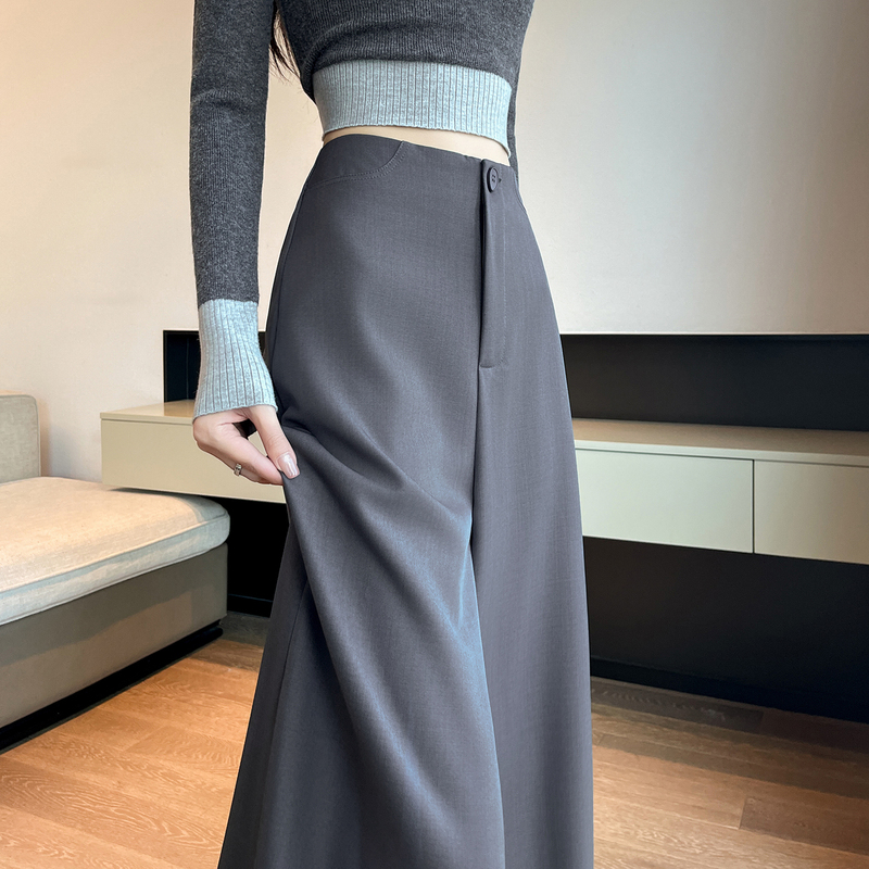 High-End Gray Suit Pants for Women, Spring 2026 New Style, High-Waisted, Pear-Shaped Body, Drapey Wide-Leg Floor-Length Pants Skirt