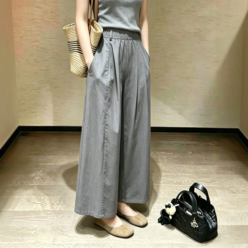 Gray Stylish Quick-Dry Casual Pants 2026 Summer Paper-Like Thin Style Super Flattering Pear-Shaped Slimming Cropped Pants
