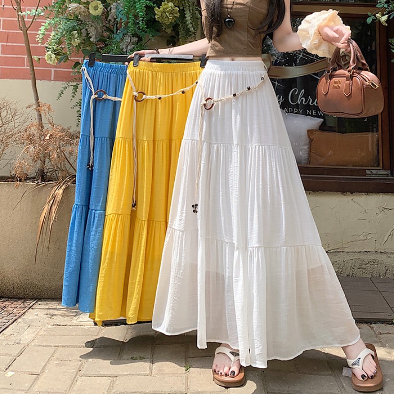 Bohemian Style Cotton and Linen Skirt for Women, Summer Thin White Tiered Skirt, Drapey A-Line Long Skirt, Large Flared Umbrella Skirt