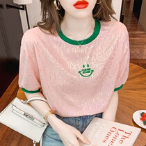 2021 new summer fashion Western style smiling face embroidery color T-shirt female design sense niche short sleeve coat tide