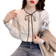 French stand-up collar tie plus velvet lace shirt women autumn and winter 2021 new style ruffled single-breasted bottoming clothes