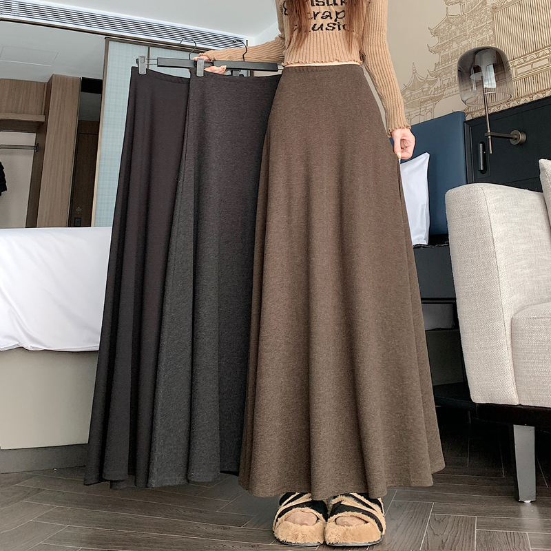 Melard Brown Glutinous Rice Skirt for Women, New Autumn and Winter Style, Ankle-Length, Drapey, Hip-Covering, A-Line Knitted Midi Skirt