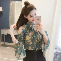 2021 new small floral chiffon clothes Super fairy lady sweet temperament half sleeve slip shirt sexy