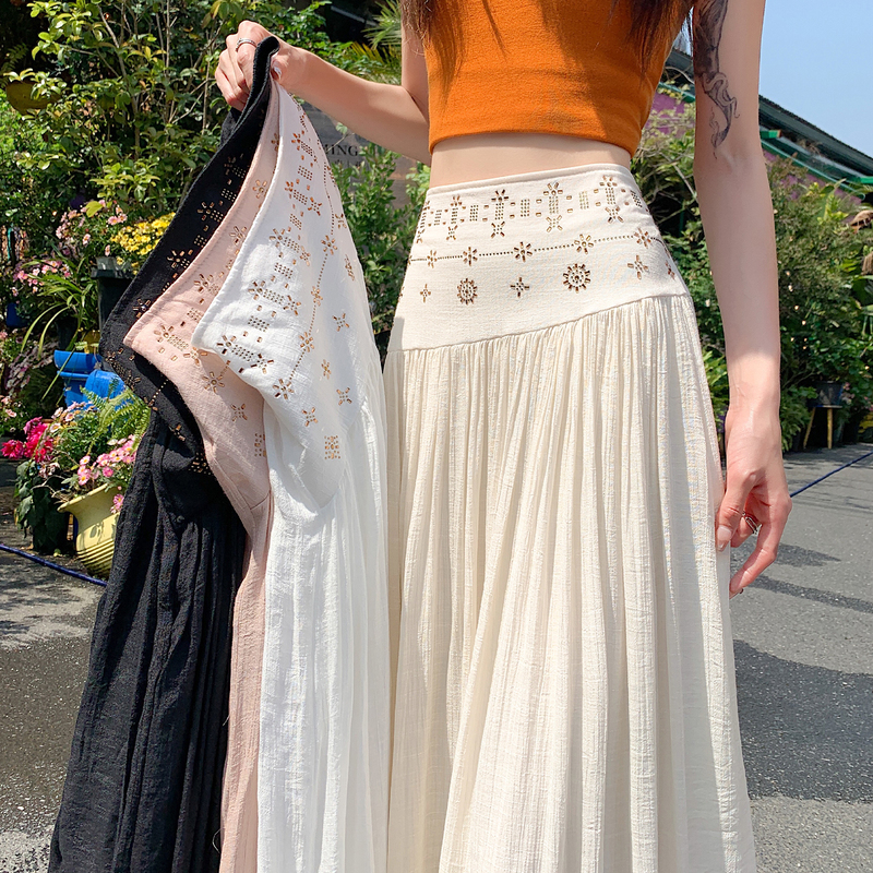 Unique and Beautiful Cotton and Linen Skirt for Women, New Summer Style, Bohemian Style, Gentle Pleated Skirt, Flowing Long Skirt