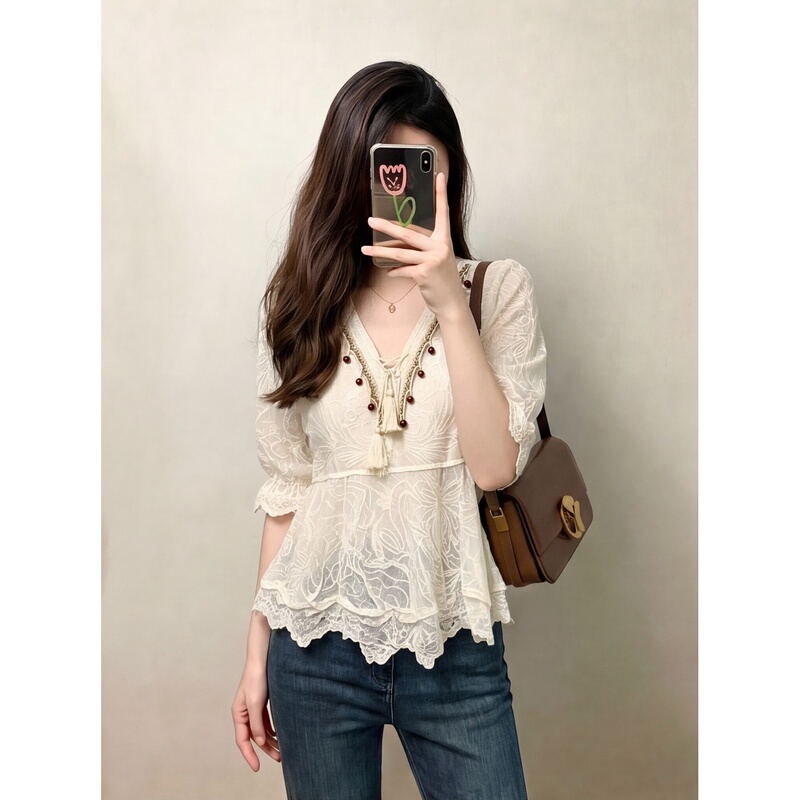 Bohemian Tassel Lace Blouse for Women, Summer Thin, Loose, Lazy, Ethnic Style, Unique and Chic Top