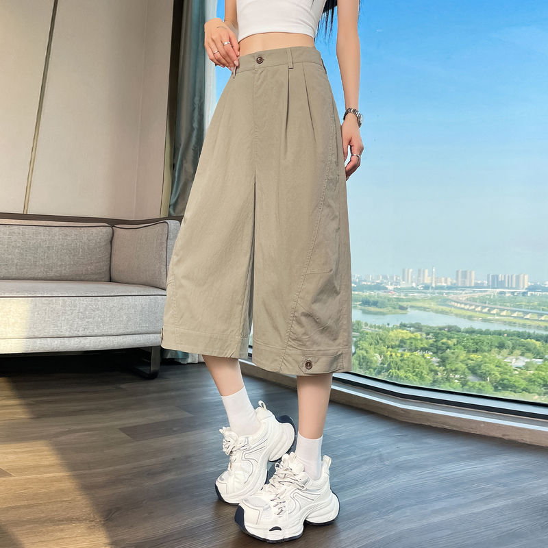 American-Style Design Cropped Work Pants for Women, Petite Size, Summer Thin Khaki Pants, Cool and Stylish Sports Shorts