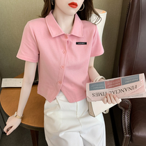 Western Air Age polo shirt short sleeve T-shirt female summer 2021 new design sense niche irregular short shirt