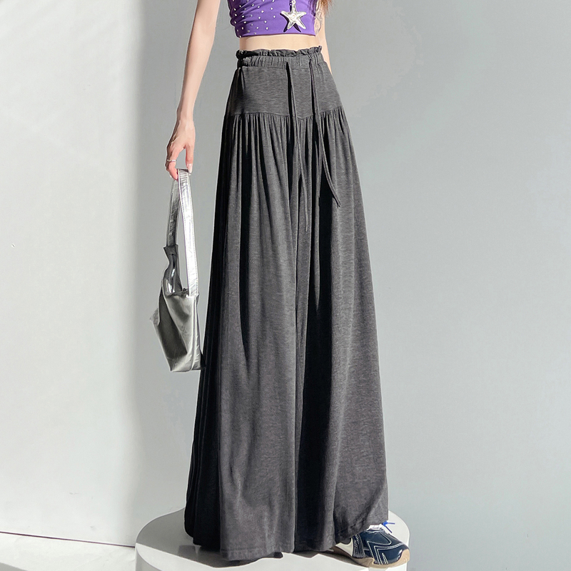 Modal Ice Silk Mask Pants for Women, Summer Pants, Sweatpants, Loose Fit, A-Line Pleated Wide-Leg Skirt Pants, Casual Pants