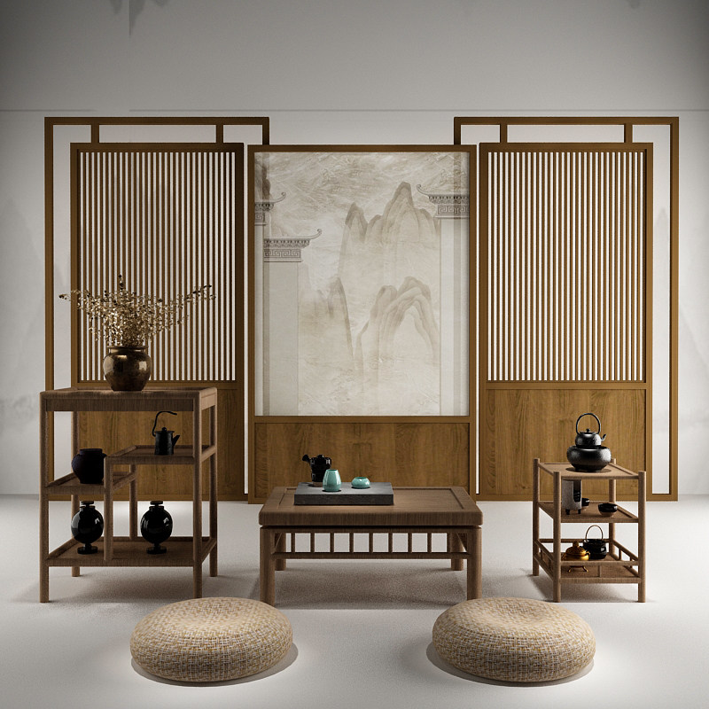 Chinese solid wood hollow screen partition entrance living room background wall Hotel dining room seat screen Semi-transparent yarn combination screen