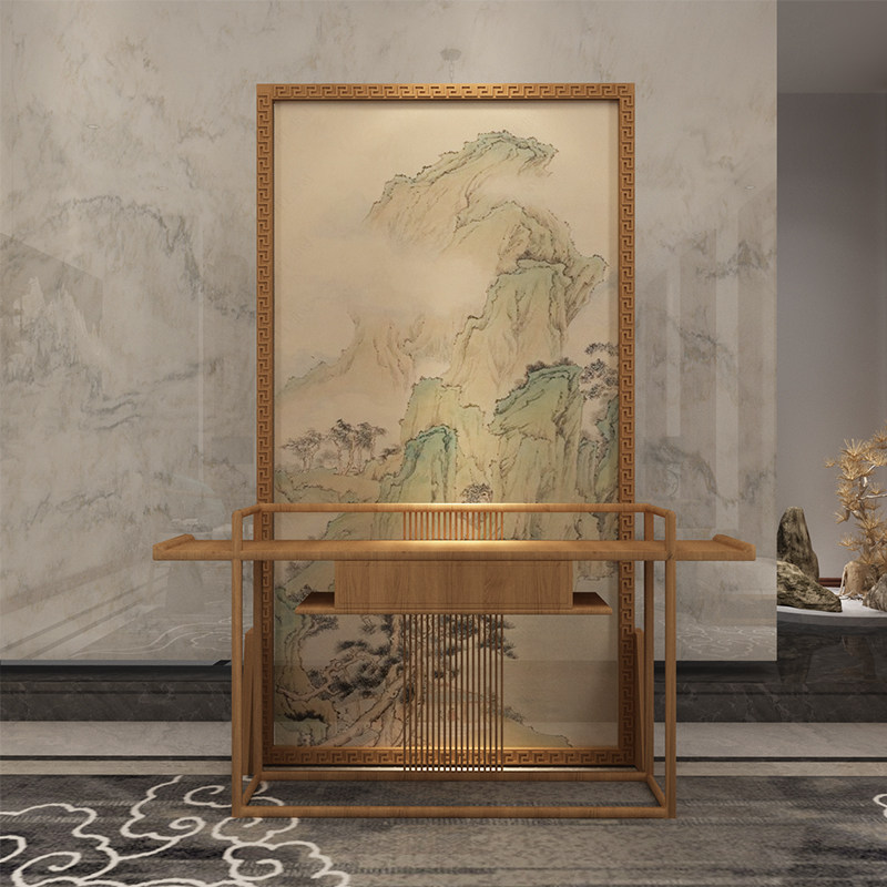 New Chinese style solid wood back texture border carved hollow screen partition Small household entrance Living room partition