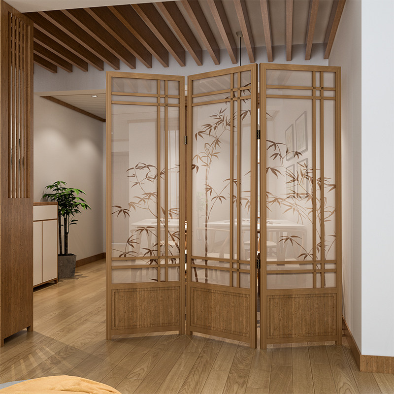 New classical solid wood hollowed-out folding folding screen partition living room hotel lobby dining room folding screen Chinese style yarn screen can be moved