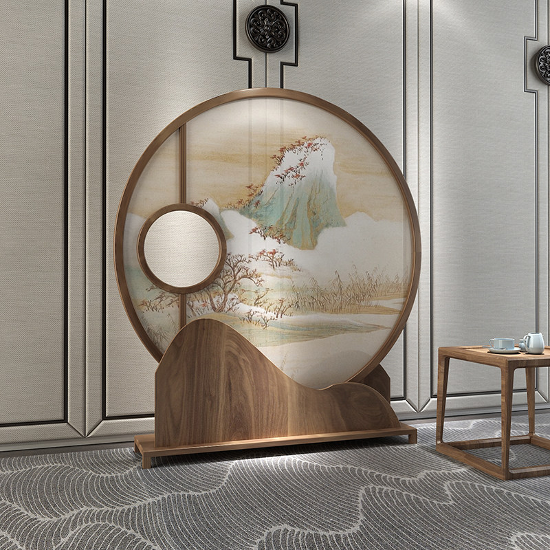 Neoclassical Solid Wood Screen Partition Art Swing Piece Decoration Hotel Genguan Background Wall Office Leaning on Mountain Screen
