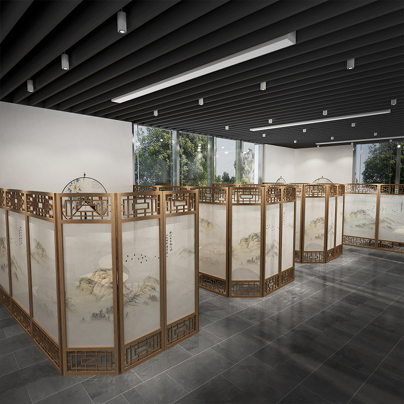 Chinese solid wood screen partition hotel dining room partition wrapping room separating yarn screen hotel cubicle decoration folding yarn screen