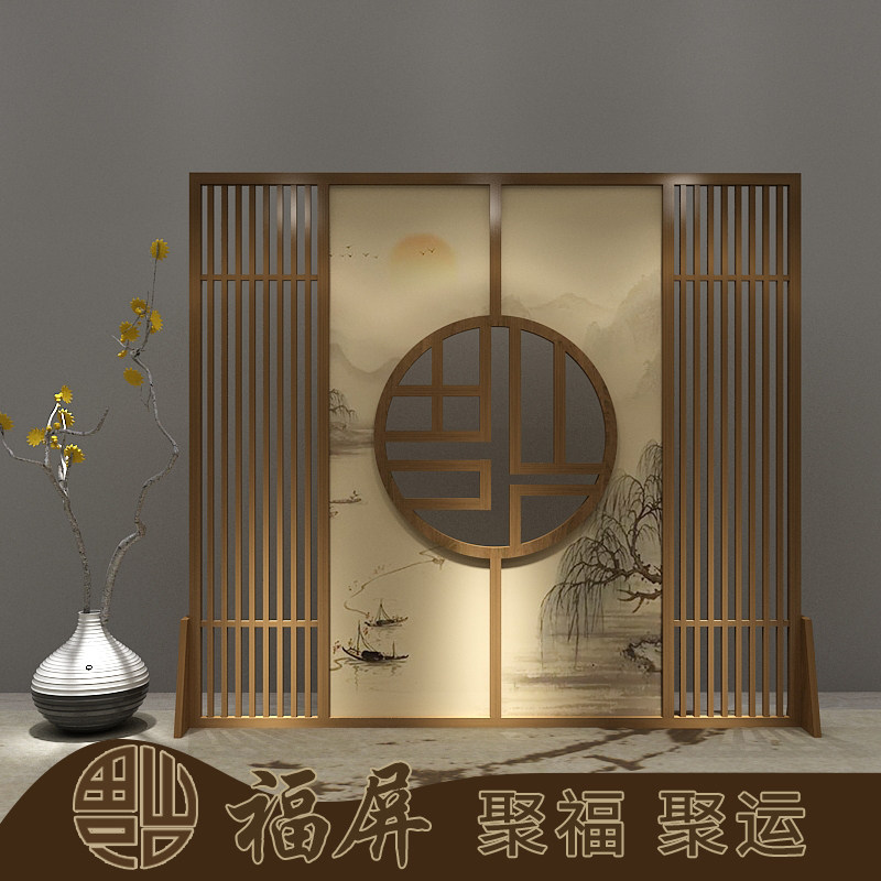 Chinese solid wood screen hollowed-out partition Xuanguan Classroom seat screen hotel dining room Half overdraft of cloth art screen Fulu
