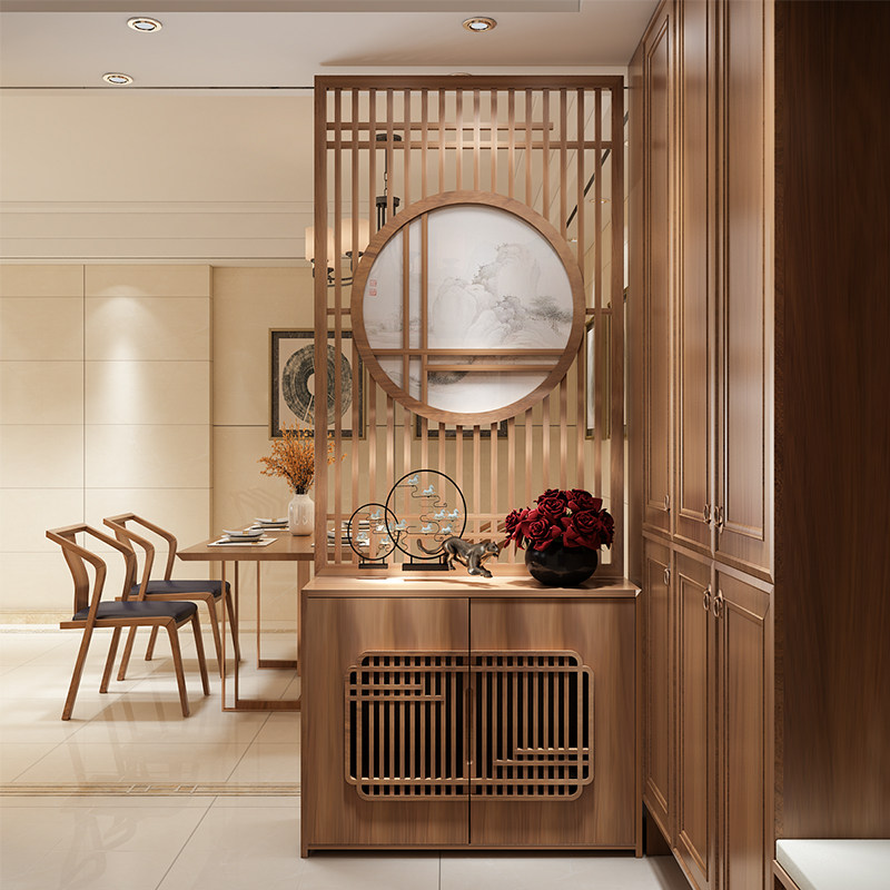 New Chinese Solid Wood Screen Shoes Cabinet Integrated Genguan Partition Living Room Screen Cabinet Hotel Dining Hall Hollowed-out Screen Cabinet