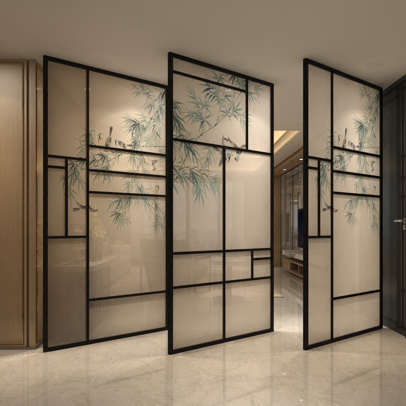 Chinese Solid Wood Screen Partition Xuanguan Living room seat Screen Hotel Bedroom Tea House Cloth Art Yarn Semi-Through Screen Double Face