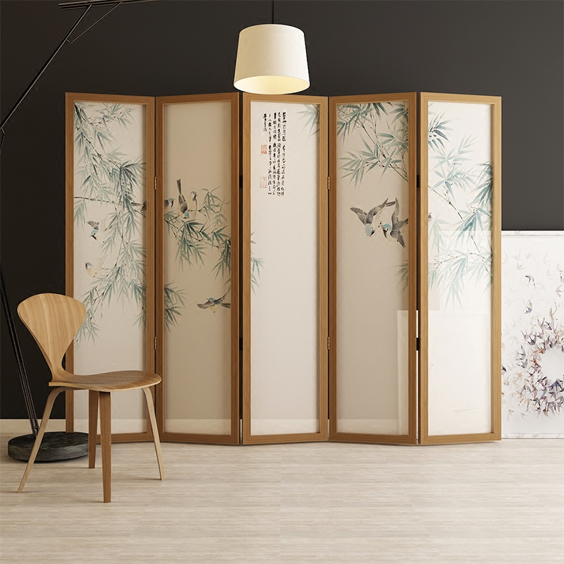 Chinese classical solid wood screen porch partition folding screen office teahouse hotel dining room screen mobile foldable