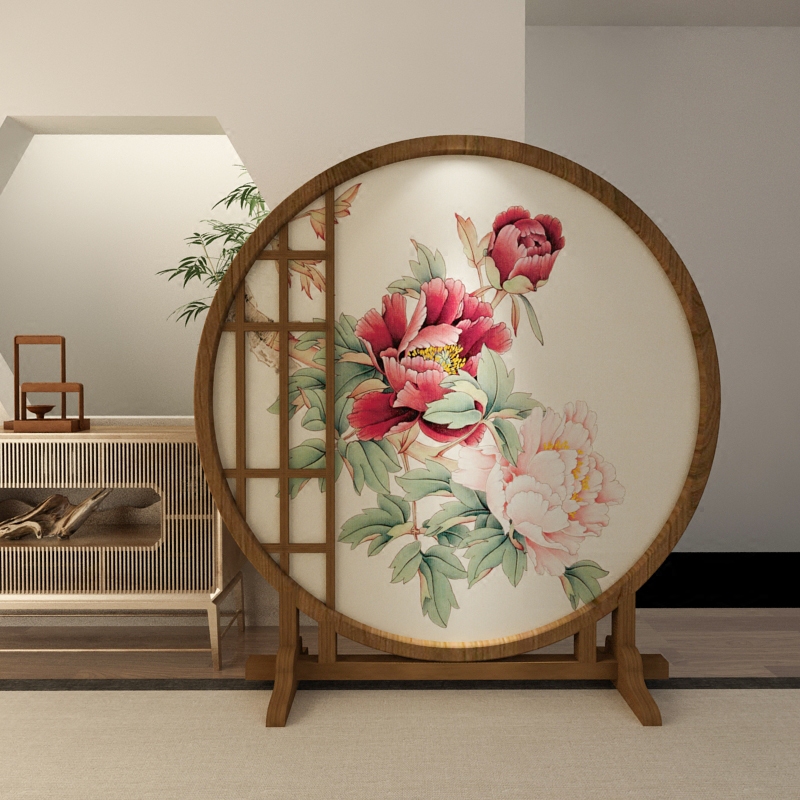 Classical Solid Wood Circular Screen Living Room Creative Fashion Special-shaped Anomalous Seat Screen Cloud Mirror Dining Room Hotel Screen Flowers Open Rich