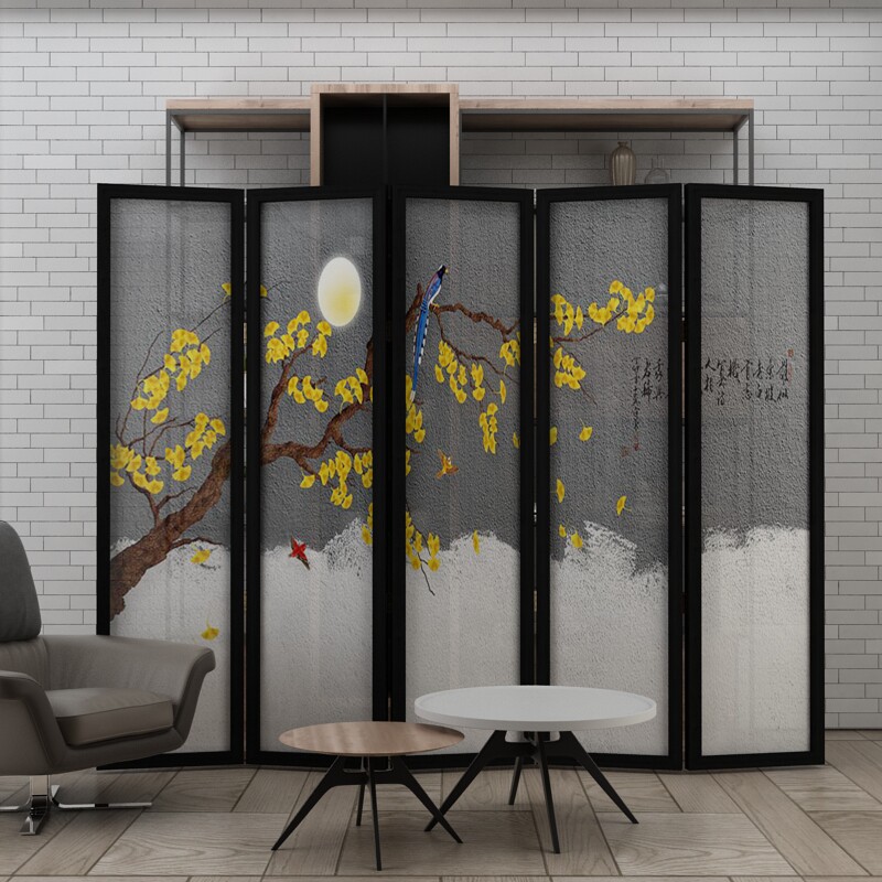 Chinese Style Screen Flower Bird Folding Fold Mobile Screen Partition Xuanguan Living room Indoor dining room Bedroom Exhibition Hall Hotel Customize