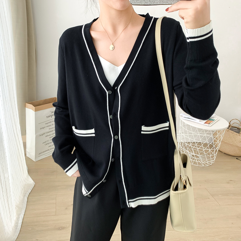 Big size women's clothing fall new outings for new outings of small scents weasel-knit cardiovert cardiovert girl with loose sweater and thin blouses