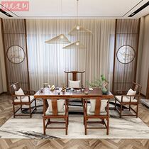 Tea table New Chinese style large plate Zen for home living room tea table suit integrated solid wood Tea table Gongfu tea table and chairs combination