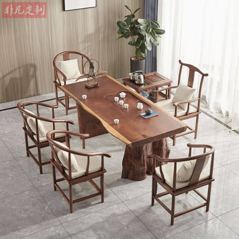 Tea table solid wood tea table New Chinese style large plate Kung Fu Balcony Home Log Modern Office Tea Table Combinations