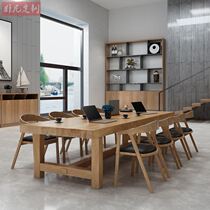 loft rectangular solid wood meeting table office long table Nordic log large plate tea table dining table and chairs combined strip table