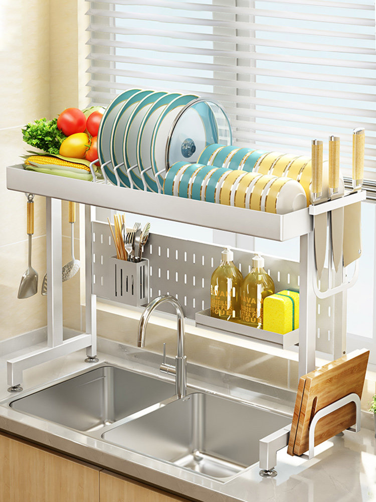 Sink shelf Kitchen multi-function countertop for bowls, chopsticks and dishes Storage layer shelf Drain rack on the pool to dry the bowl rack